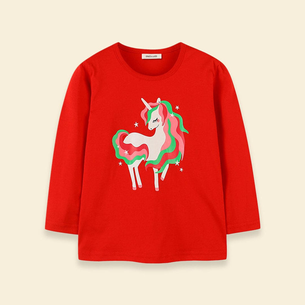 Girls Unicorn Print T-shirt Tshirts   