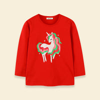 Girls Unicorn Print T-shirt Tshirts   