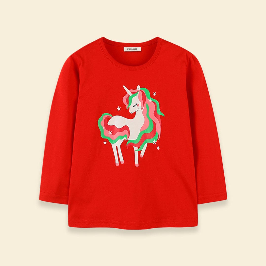 Girls Unicorn Print T-shirt Tshirts   