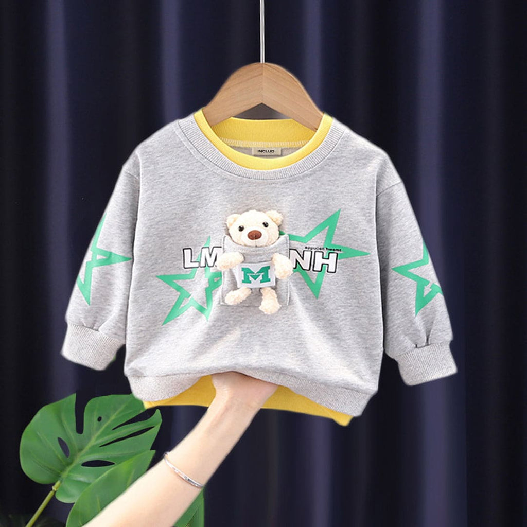 Boys Printed Teddy Sweatshirt Sweatshirts & Hoodies Light Green 1-2 Y 