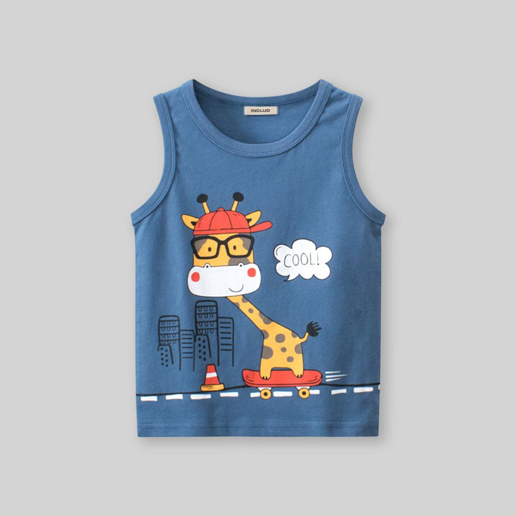 Boys Cartoon Graphic Round Neck Vest Tshirts   