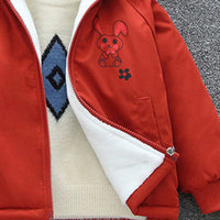 Girls Red Hooded Rabbit Ear Jacket With Inner Lining Coats & Jackets