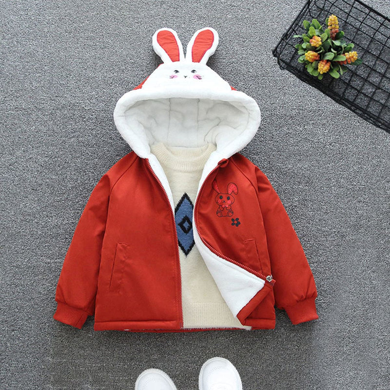 Girls Red Hooded Rabbit Ear Jacket With Inner Lining Coats & Jackets Red 1-2 Y