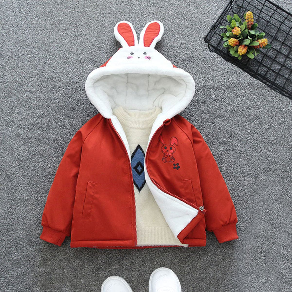 Girls Red Hooded Rabbit Ear Jacket With Inner Lining Coats & Jackets Red 1-2 Y