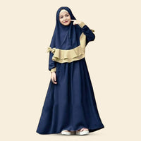 Girls Long Sleeve Dress With Head Scarf Casual Dresses Blue 2-3 Y 