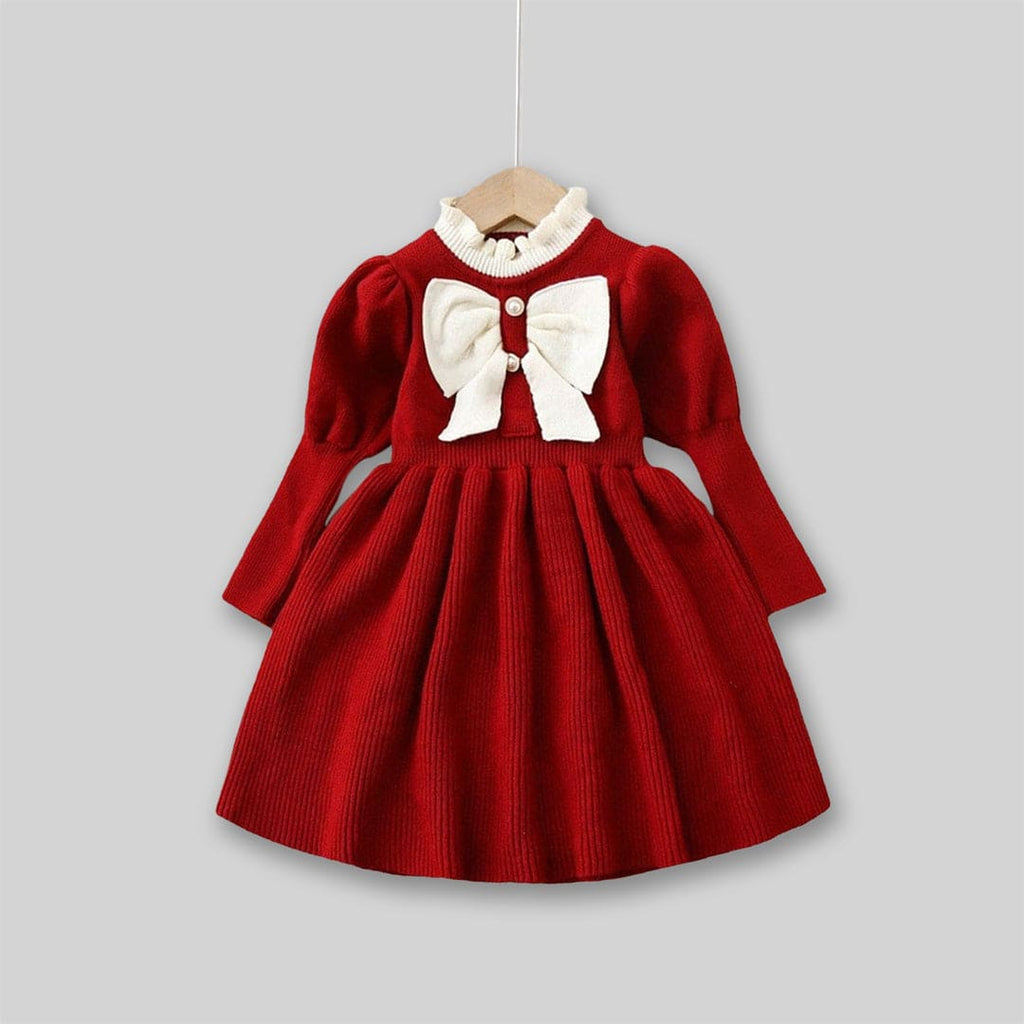 Girls Knitted Dress with Bow Applique