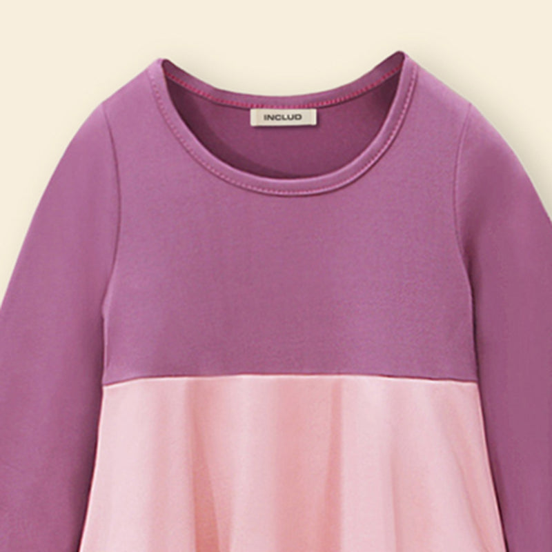 Girls Long Sleeve Colorblocked Dress With Head Scarf Casual Dresses   