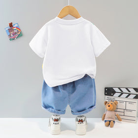 Boys Tiger 3D Patch Applique T-shirt & Denim Shorts Set Sets   