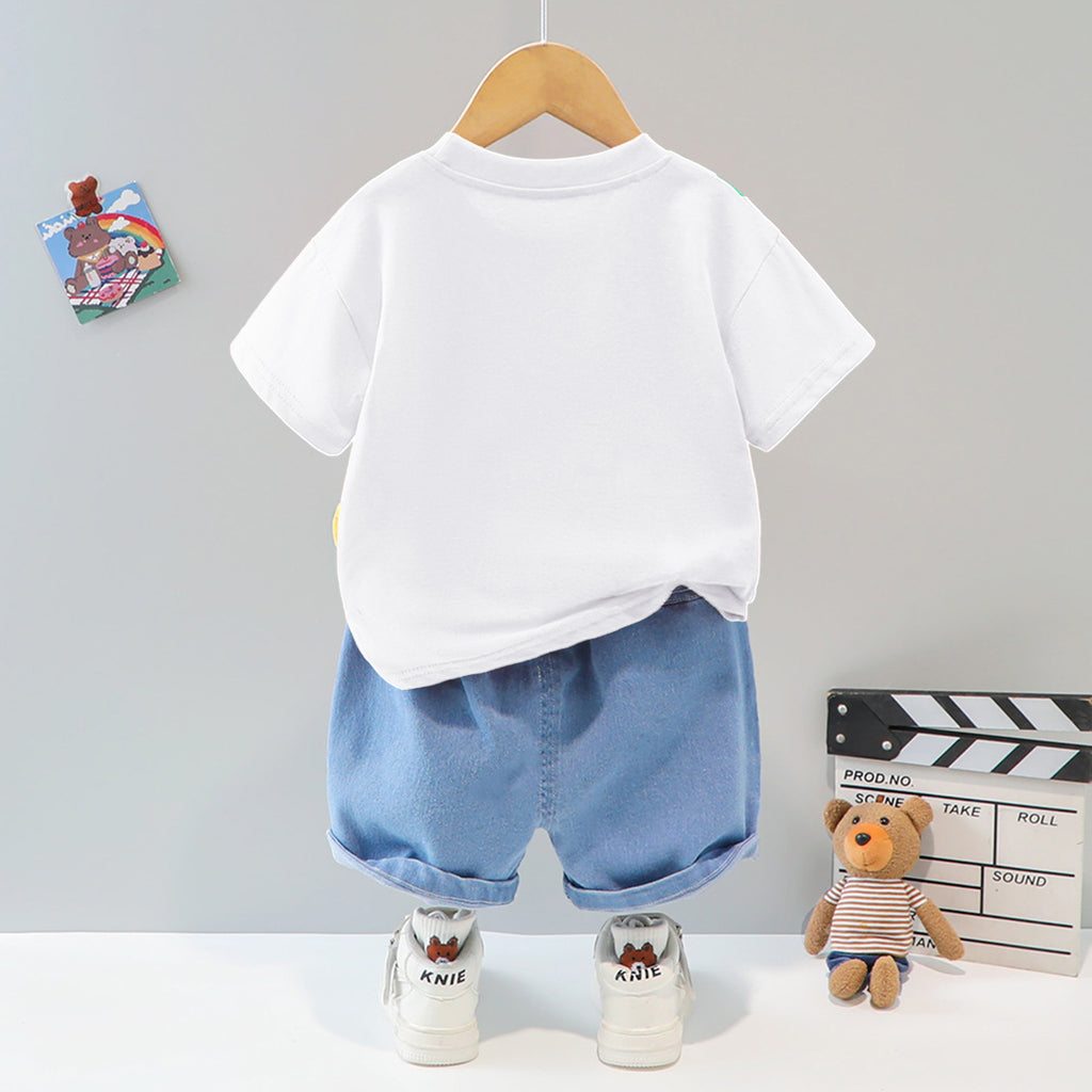 Boys Tiger 3D Patch Applique T-shirt & Denim Shorts Set Sets   