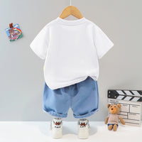 Boys Tiger 3D Patch Applique T-shirt & Denim Shorts Set Sets   