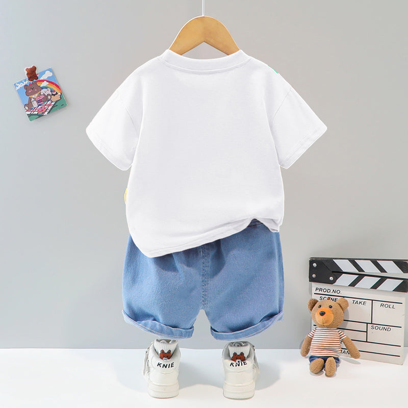 Boys Tiger 3D Patch Applique T-shirt & Denim Shorts Set Sets   