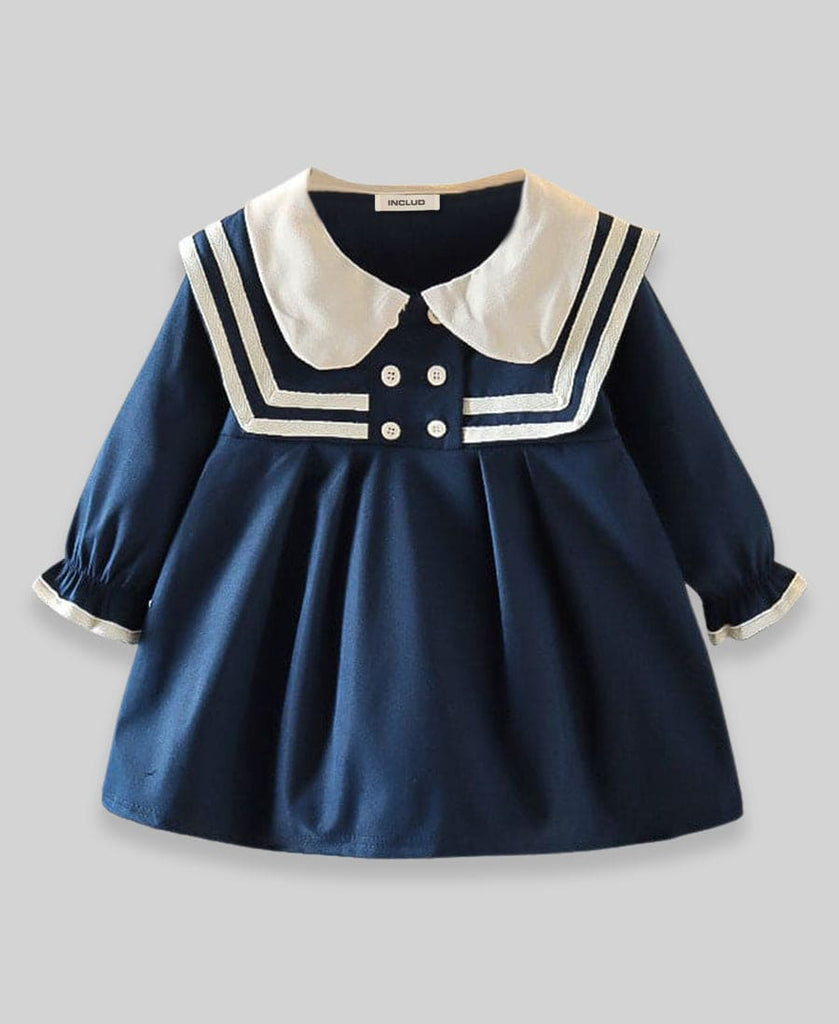 Girls Solid Color Casual Dress Casual Dresses Navy 1-2 Y 