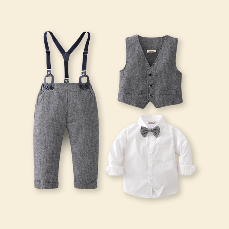 Boys Shirt with Textured Suspender Trousers & Waistcoat Set 3 pc. Sets   