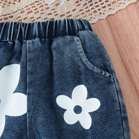 Girls Crop Top With Printed Elasticated Denims Set (Copy) Sets