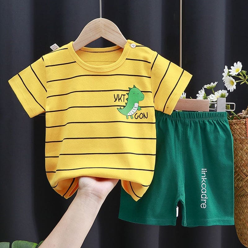 Boys Yellow Striped Knitted Two Piece Sets