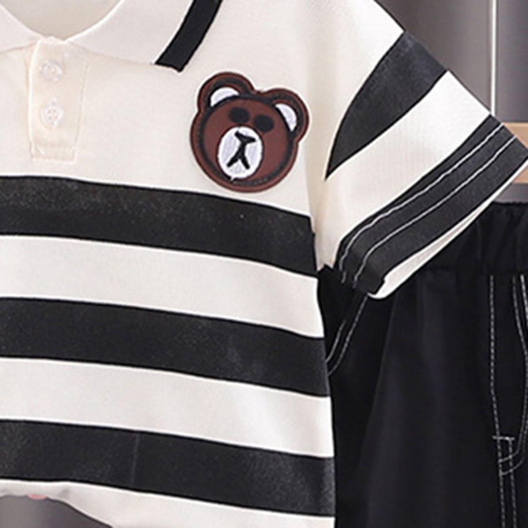 Boys Striped Polo T-shirt with Shorts Set Sets   