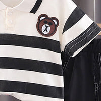 Boys Striped Polo T-shirt with Shorts Set Sets   