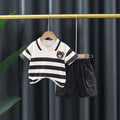 Boys Striped Polo T-shirt with Shorts Set Sets Black 1-2 Y 