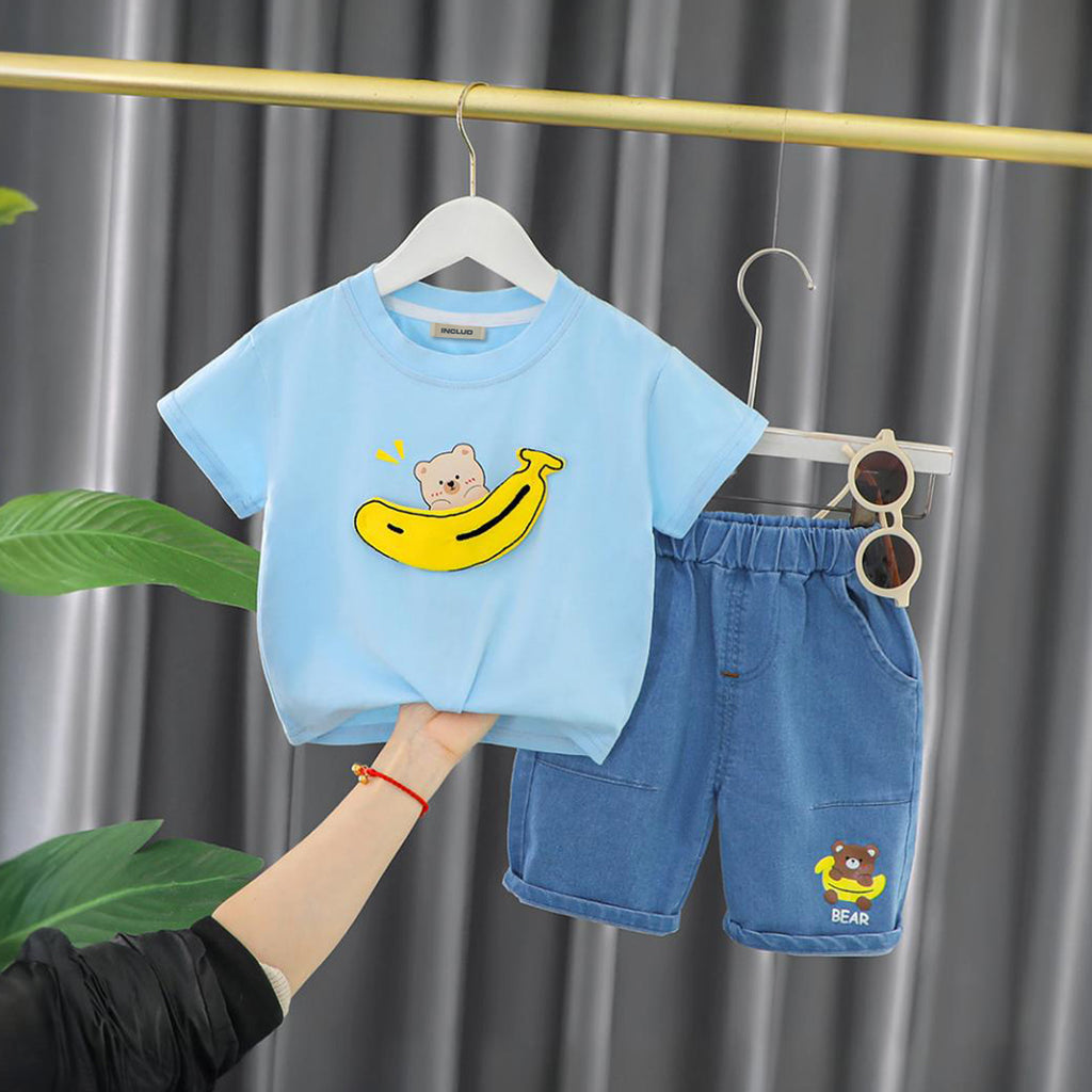 Boys Banana Patch T-shirt with Denim Shorts Set Sets Light Blue 1-2 Y 