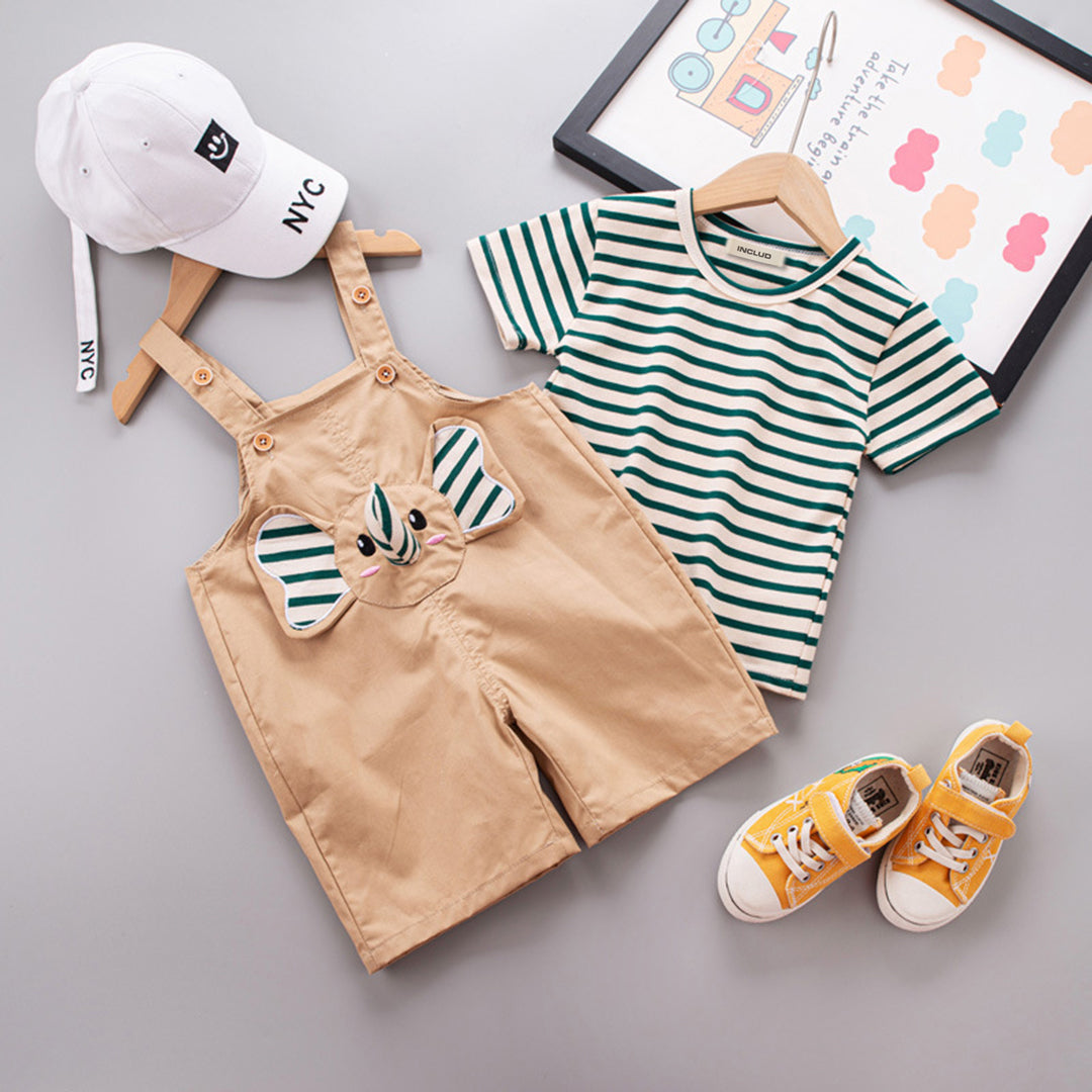 Boys Striped T-shirt with Dungaree Set Sets   