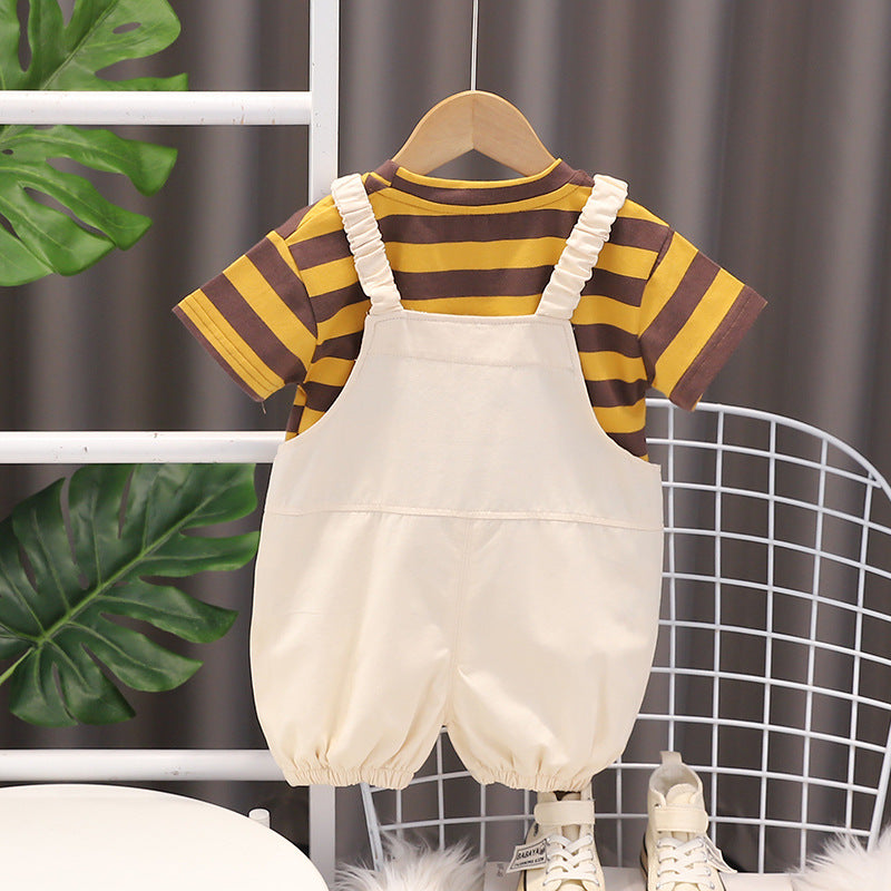 Boys Short Sleeve Striped T-Shirt With Elasticated Dungaree 2 pc. Sets   