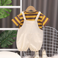 Boys Short Sleeve Striped T-Shirt With Elasticated Dungaree 2 pc. Sets   