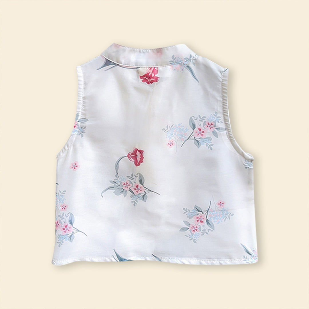 Girls Sleeveless Floral Print Top With Elasticated Shorts Sets   