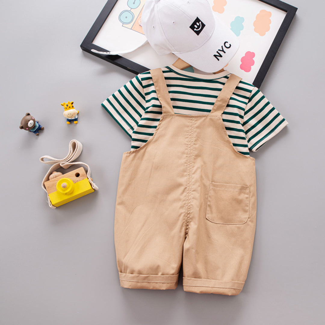 Boys Striped T-shirt with Dungaree Set Sets   