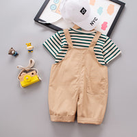 Boys Striped T-shirt with Dungaree Set Sets   