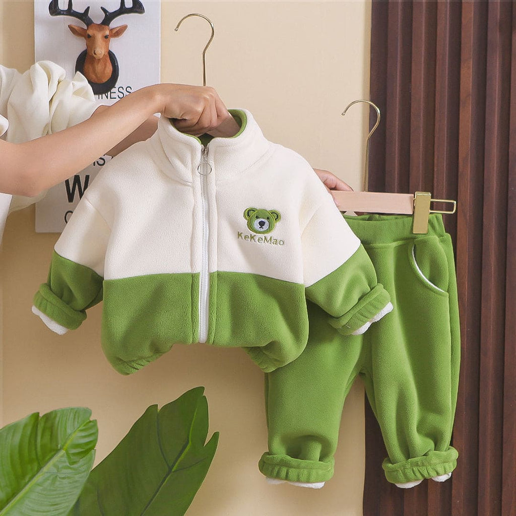 Boys Light Green Fleece Jacket with Joggers Set Sets Light Green 1-2 Y 