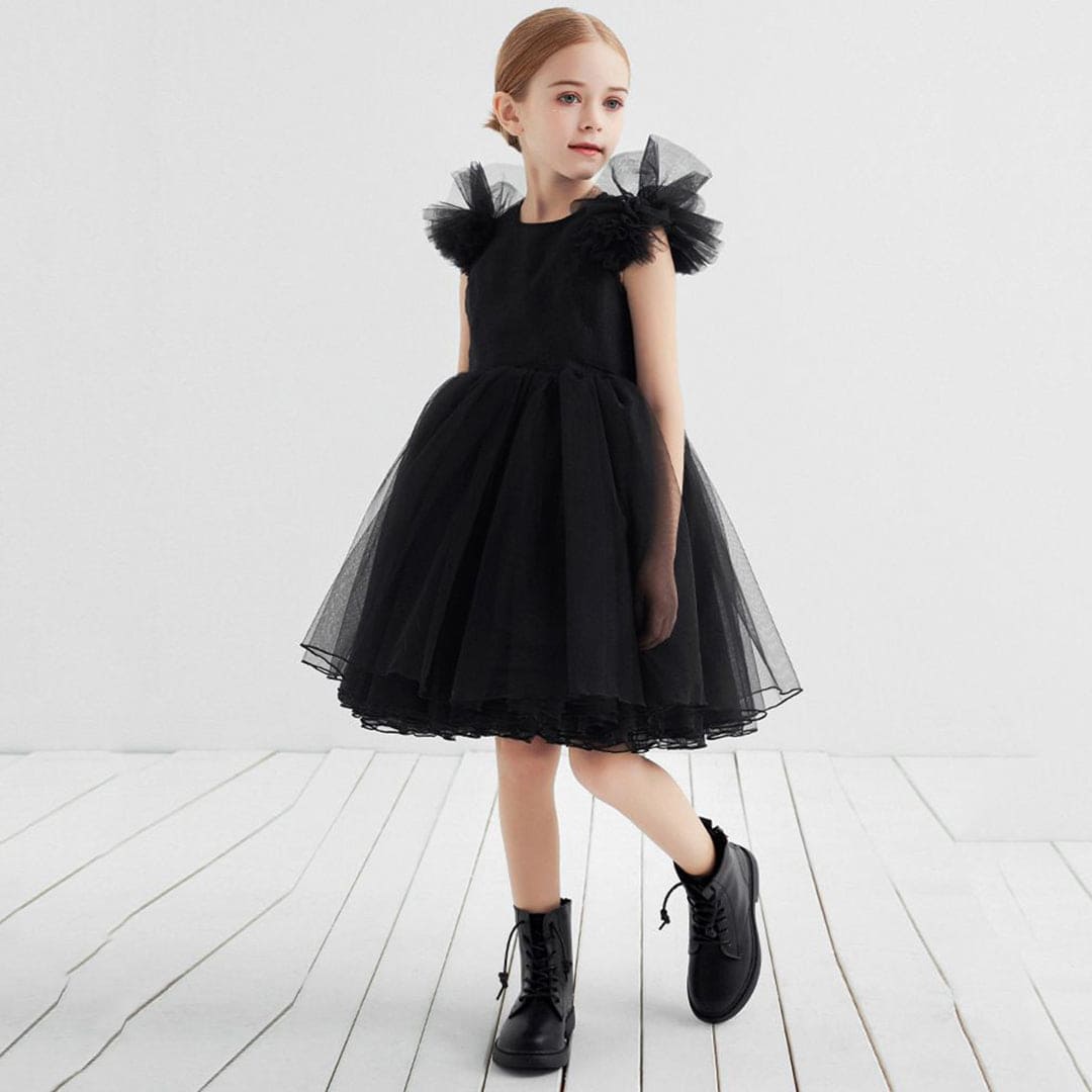 Girls Solid Tulle Party Dress Party Dresses Black 1-2 Y 