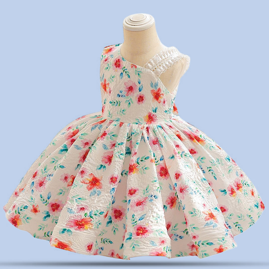 Girls Floral Print One Shoulder Party Dress Party Dresses   