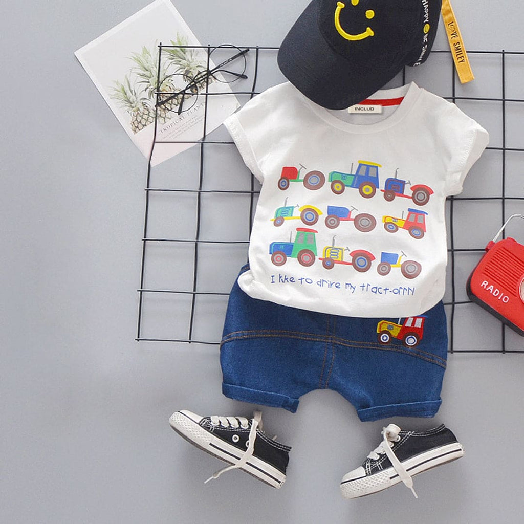 Boys Printed T-shirt With Denim Shorts Set