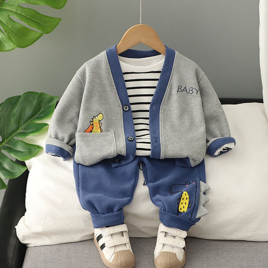 Boys Knitted Three Piece Set Sets Gray 1-2 Y 