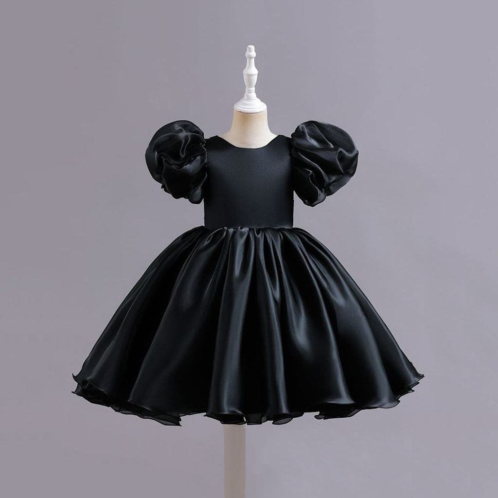 Girls Puff Sleeve Fit & Flare Dress Party Dresses Black 1-2 Y 