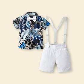 Boys Printed Shirt with Suspender Shorts Set 2 pc. Sets   
