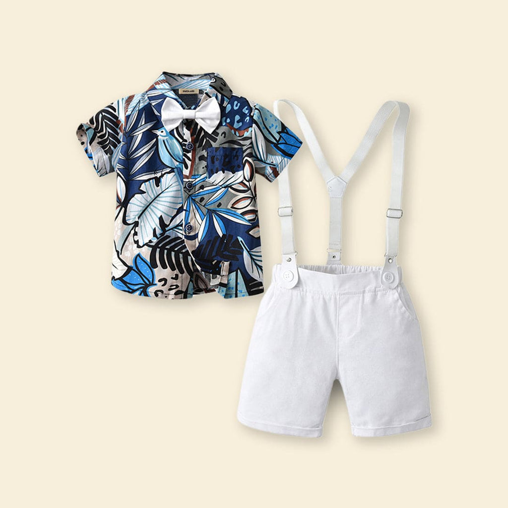 Boys Printed Shirt with Suspender Shorts Set 2 pc. Sets   