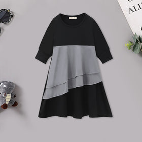 Girls Long Sleeve Colorblocked Dress With Head Scarf Casual Dresses   
