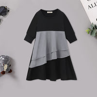 Girls Long Sleeve Colorblocked Dress With Head Scarf Casual Dresses   
