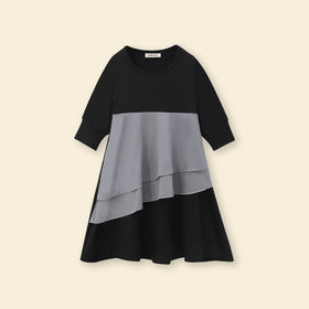 Girls Long Sleeve Colorblocked Dress With Head Scarf Casual Dresses   