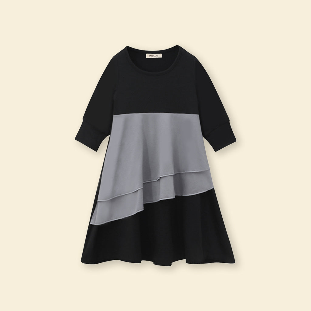 Girls Long Sleeve Colorblocked Dress With Head Scarf Casual Dresses   