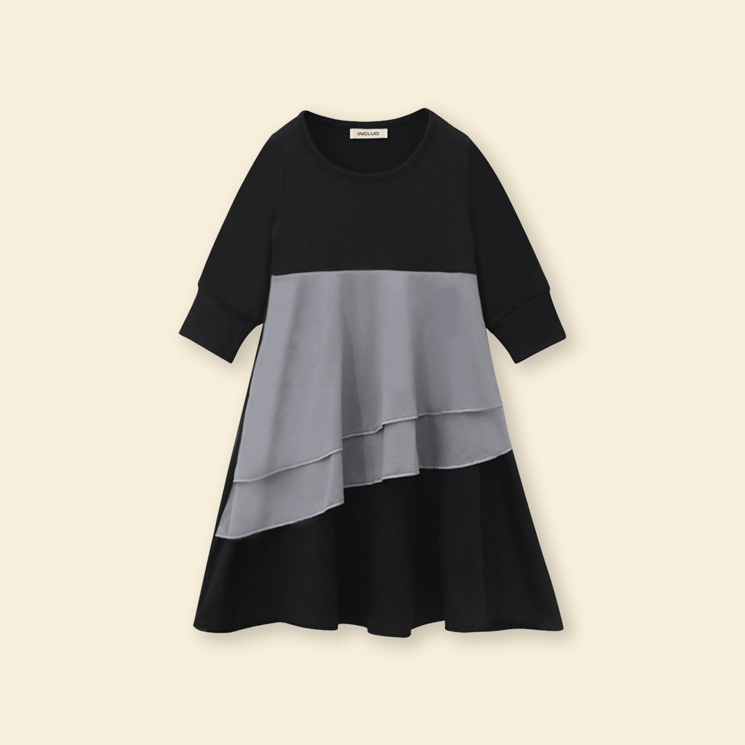 Girls Long Sleeve Colorblocked Dress With Head Scarf Casual Dresses   