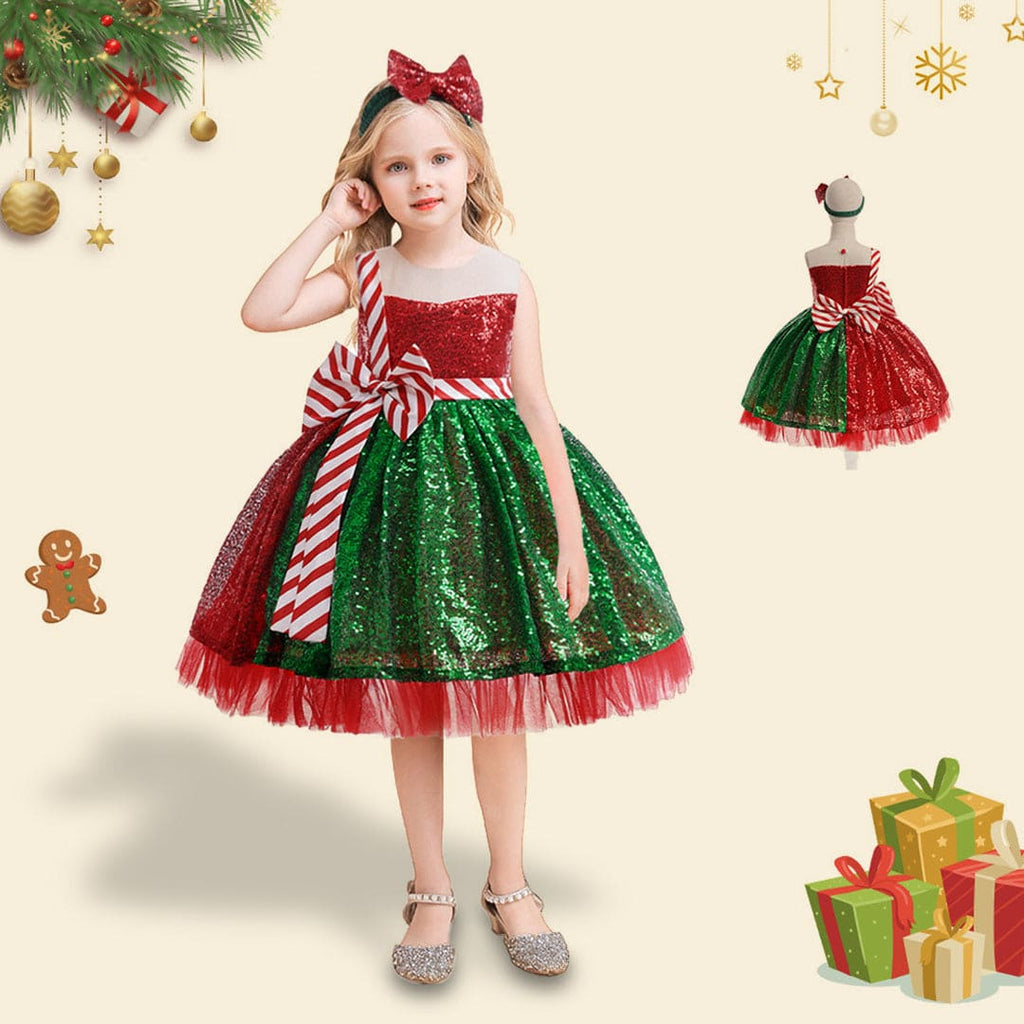 Girls Sequins Embellished Christmas Party Dress