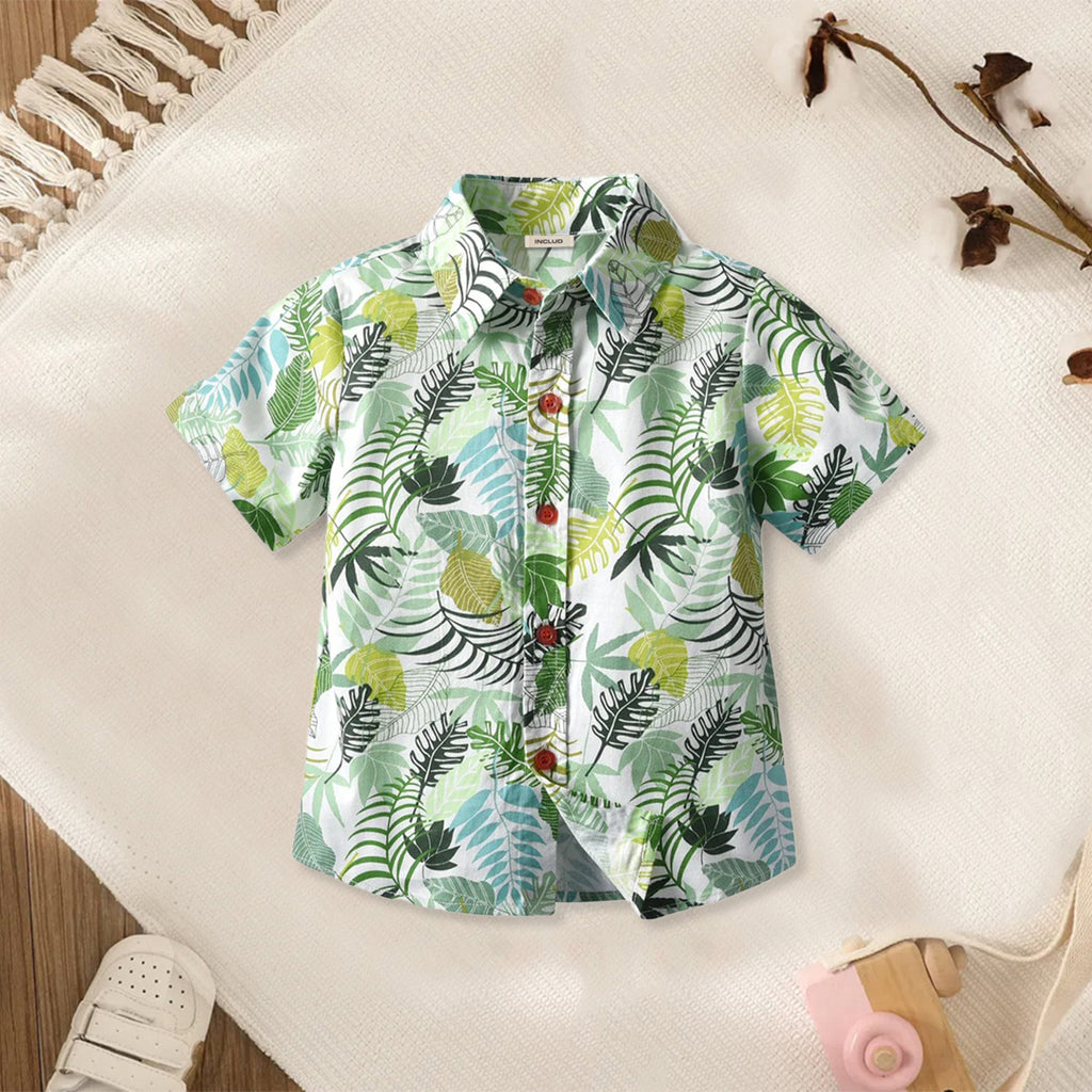 Boys Palm Print Half Sleeves Shirt