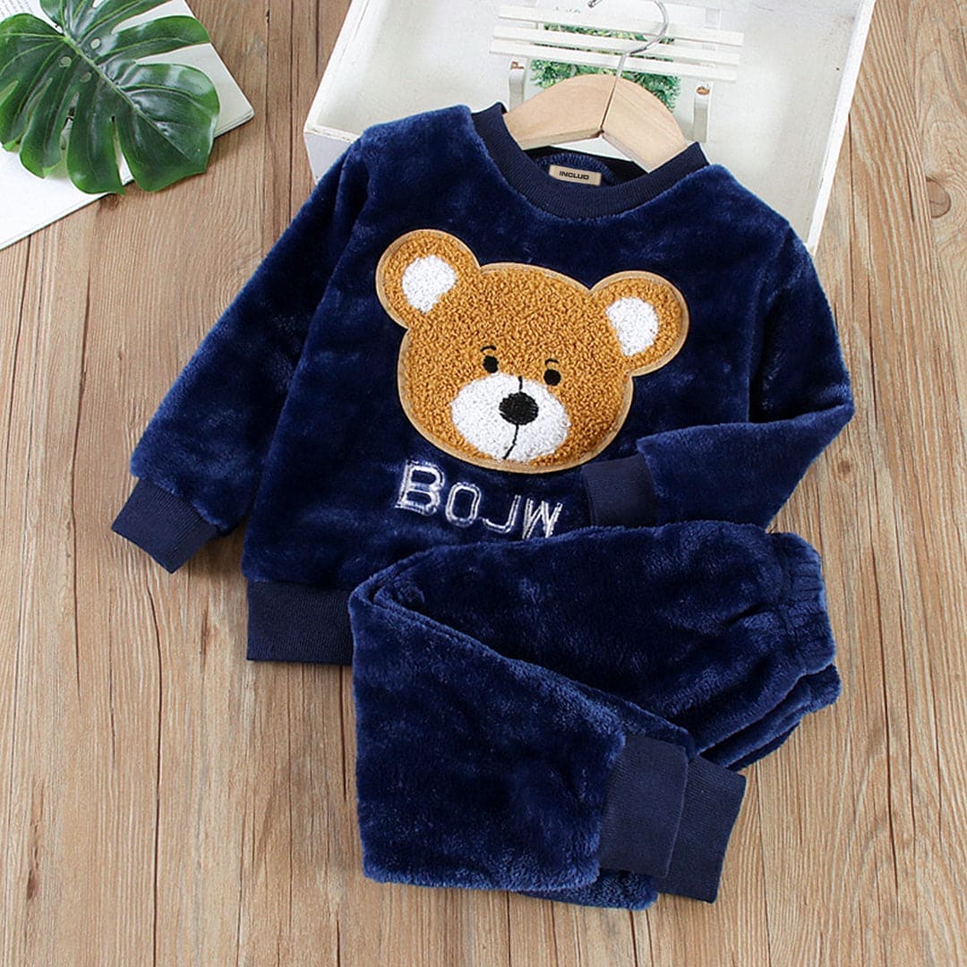 Boys Navy Velveteen Sweatshirt & Joggers Set Winterwear Sets   