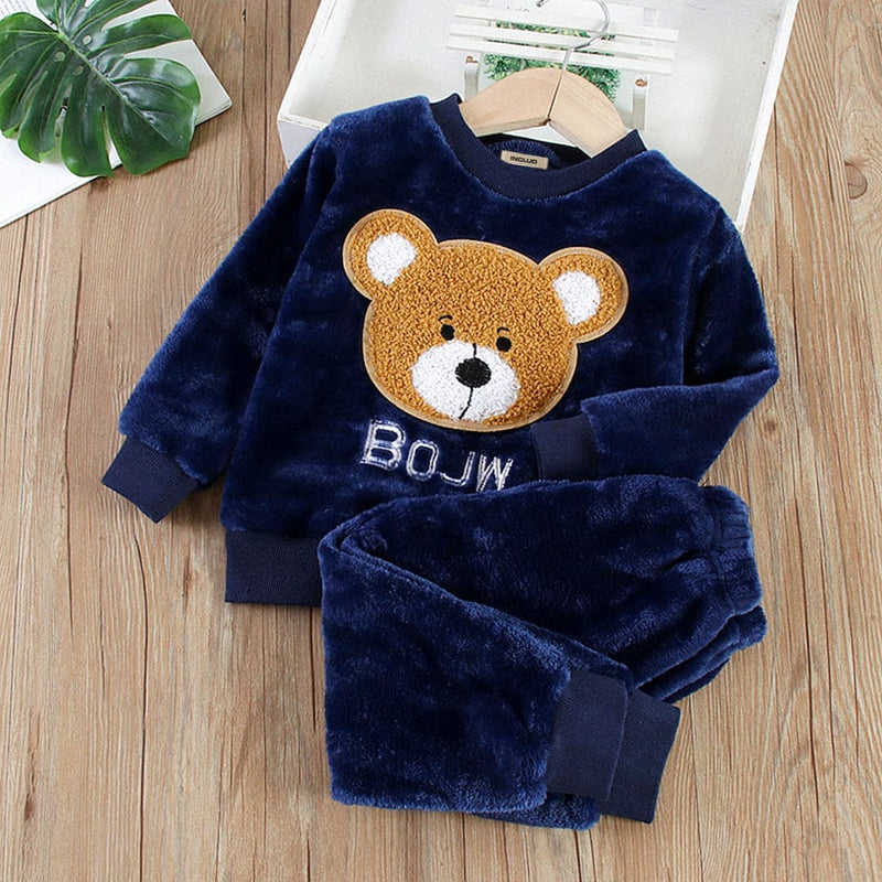 Boys Navy Velveteen Sweatshirt & Joggers Set Winterwear Sets   