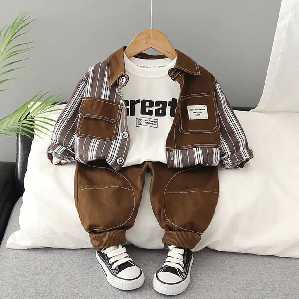 Boys Striped Jacket with T-shirt & Trousers Set