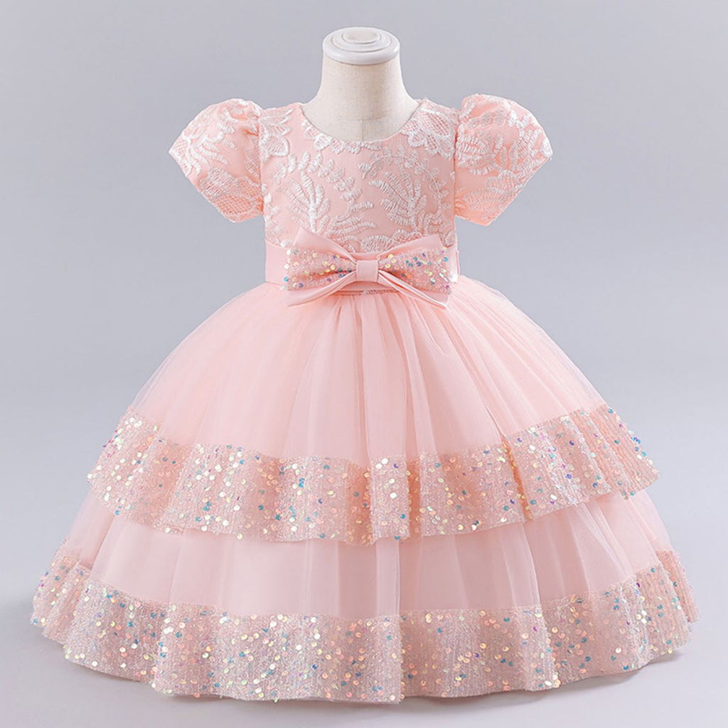 Girls Embroidered Tiered Party Dress