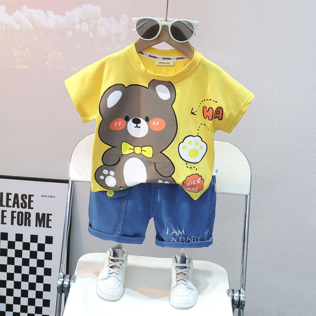 Girls Printed Top & Denim Shorts Sets Yellow 1-2 Y 