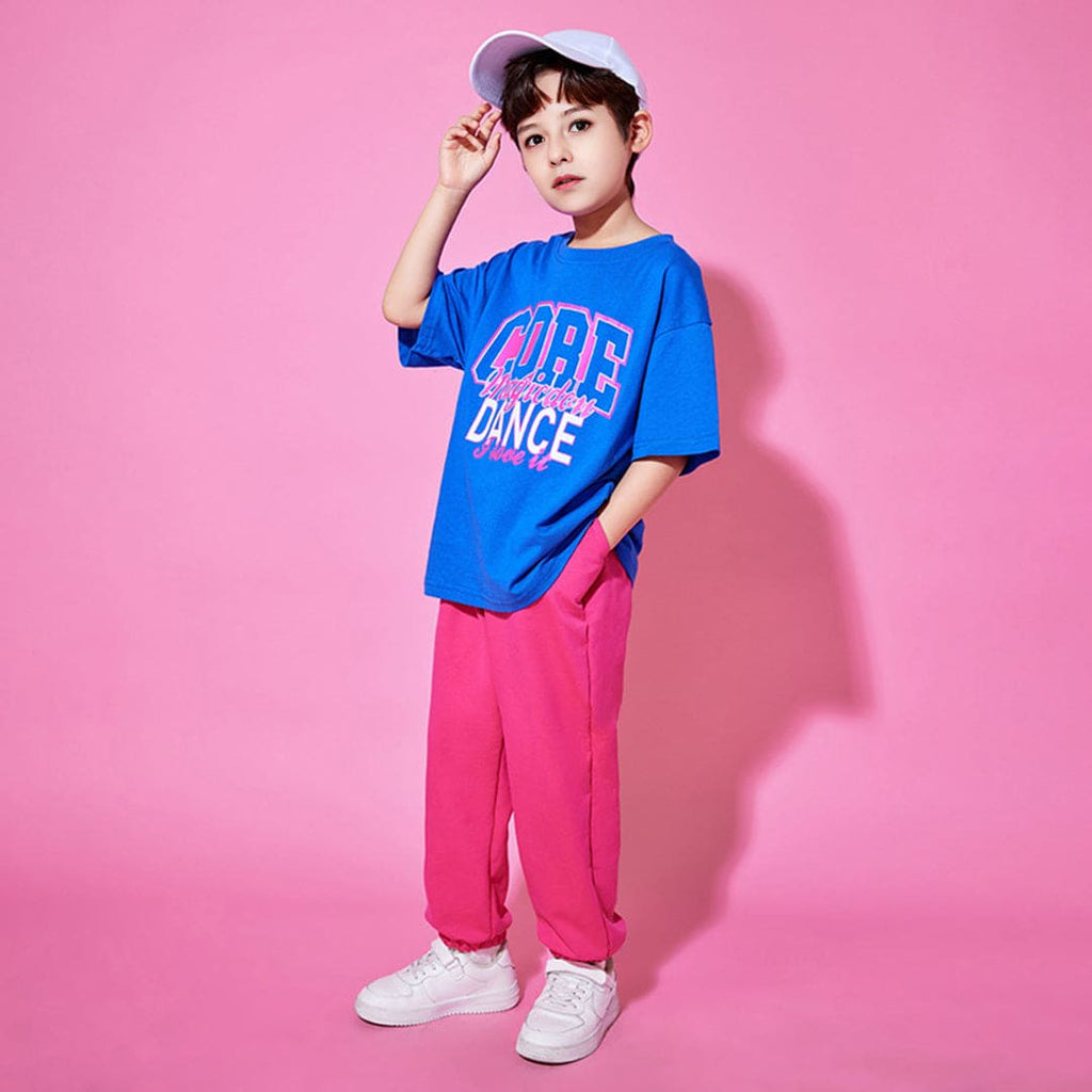 Boys Short Sleeve Typography Print With Pants Sets Blue 4-5 Y 